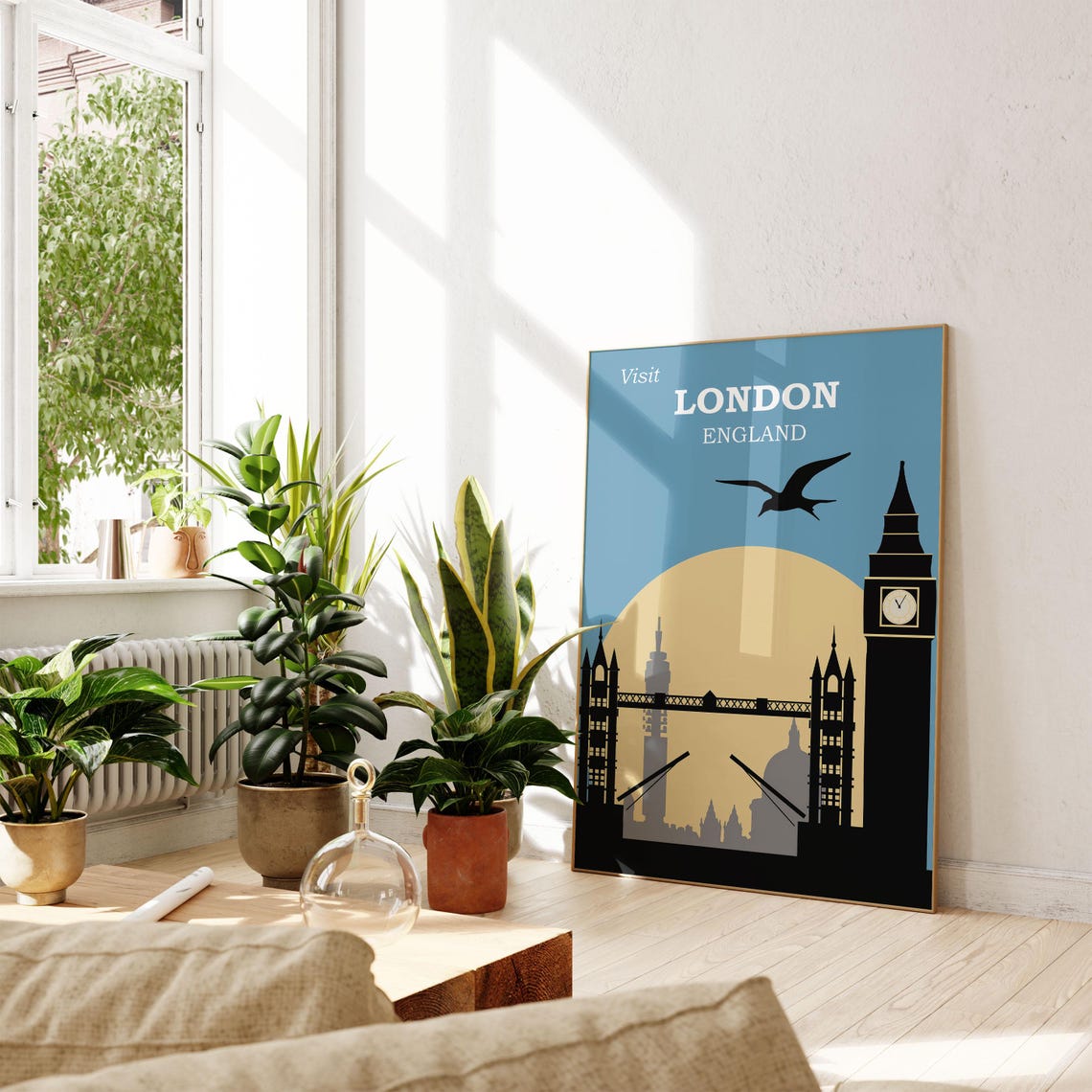 Visit London England Tower Bridge Big Ben Sunset Silhouette Poster - Image 2