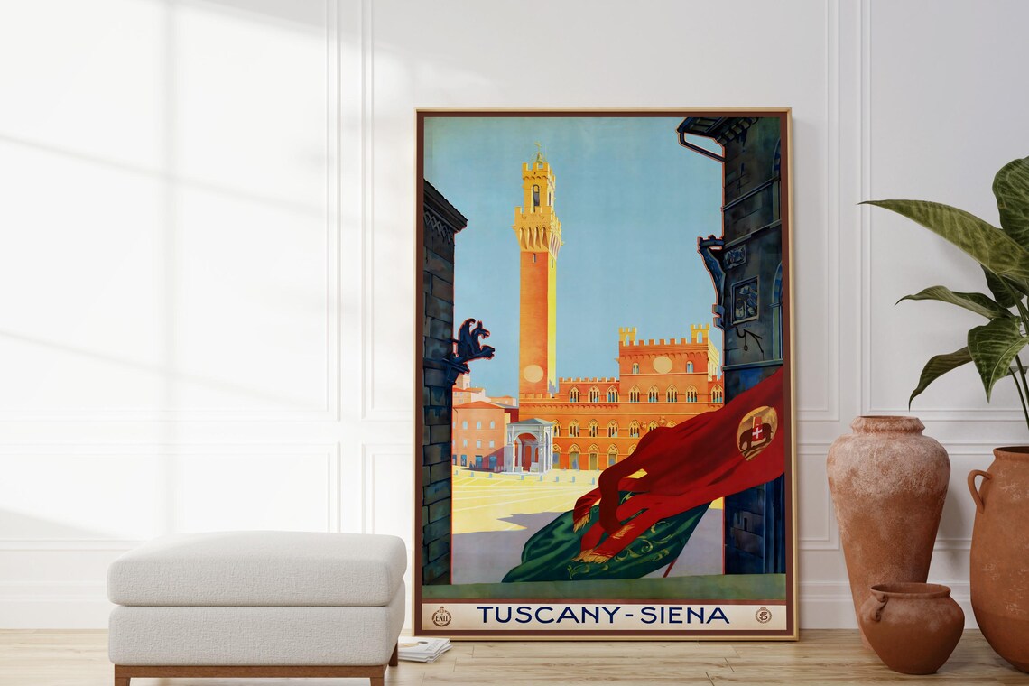 Siena Tuscany Italy Travel Poster Torre Del Mangia Piazza Del Campo - Image 4