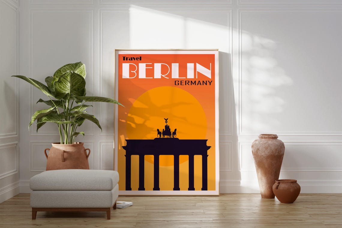 Berlin Germany Travel Poster Brandenburg Gate Sunset Silhouette Print - Image 3