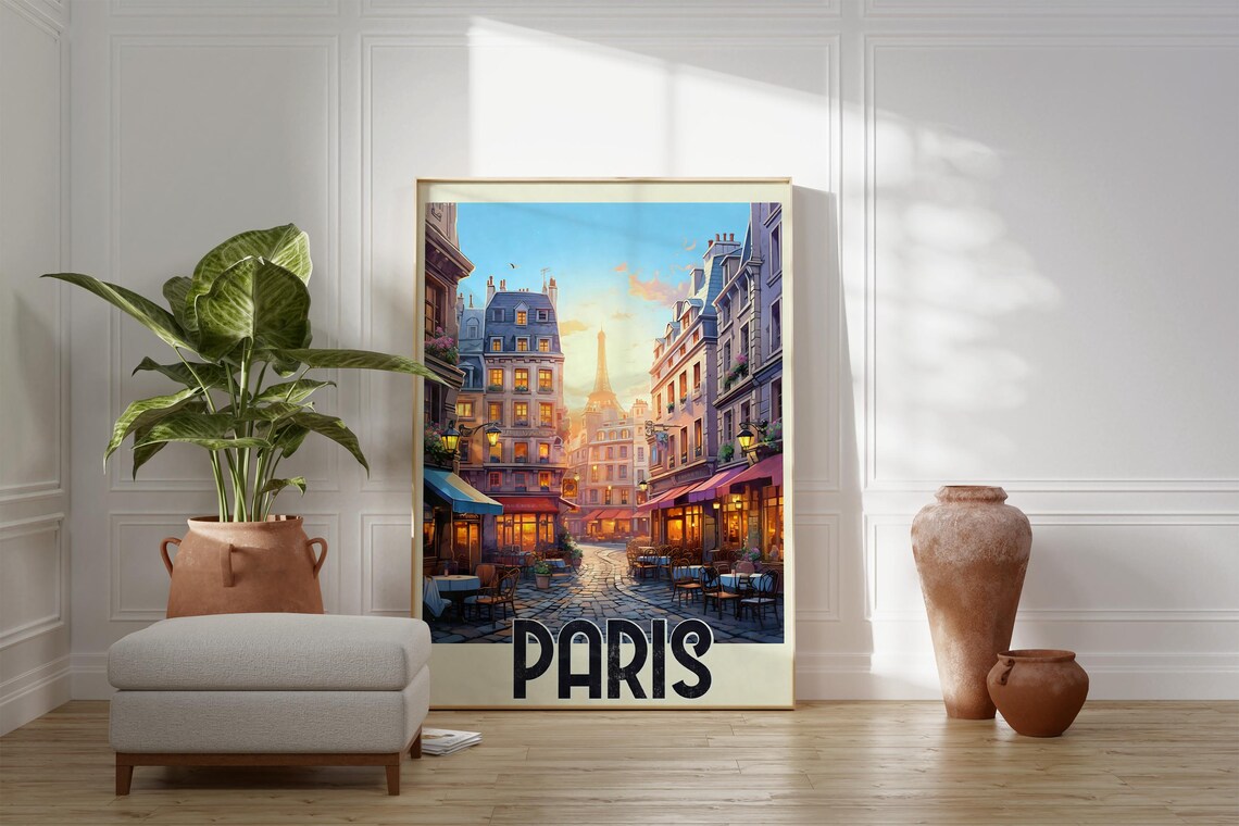 Paris France Cafe Street Eiffel Tower Evening Glow Travel Poster - Image 4