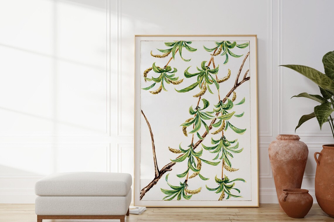 Willow Tree Branches With Catkins Japanese Botanical Zen Watercolor Poster - Image 3