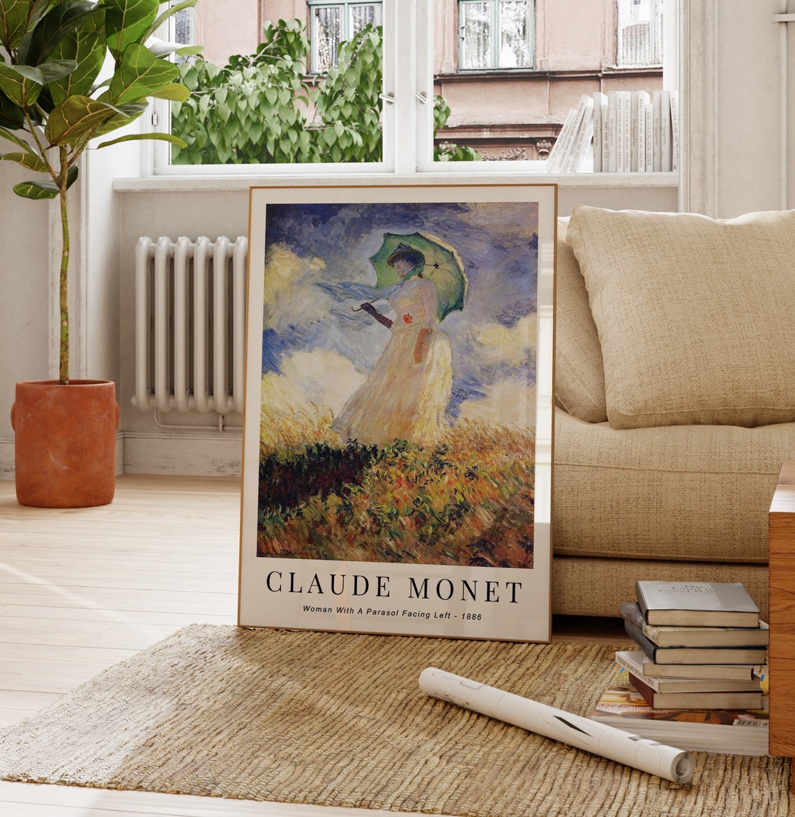Claude Monet Woman With Parasol 1886 Facing Left Golden Meadow Poster - Image 2