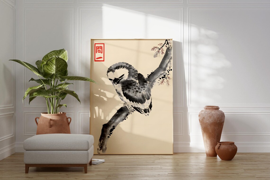 Hoji Owl Vintage Japanese Art Print, Minimalist - Image 3
