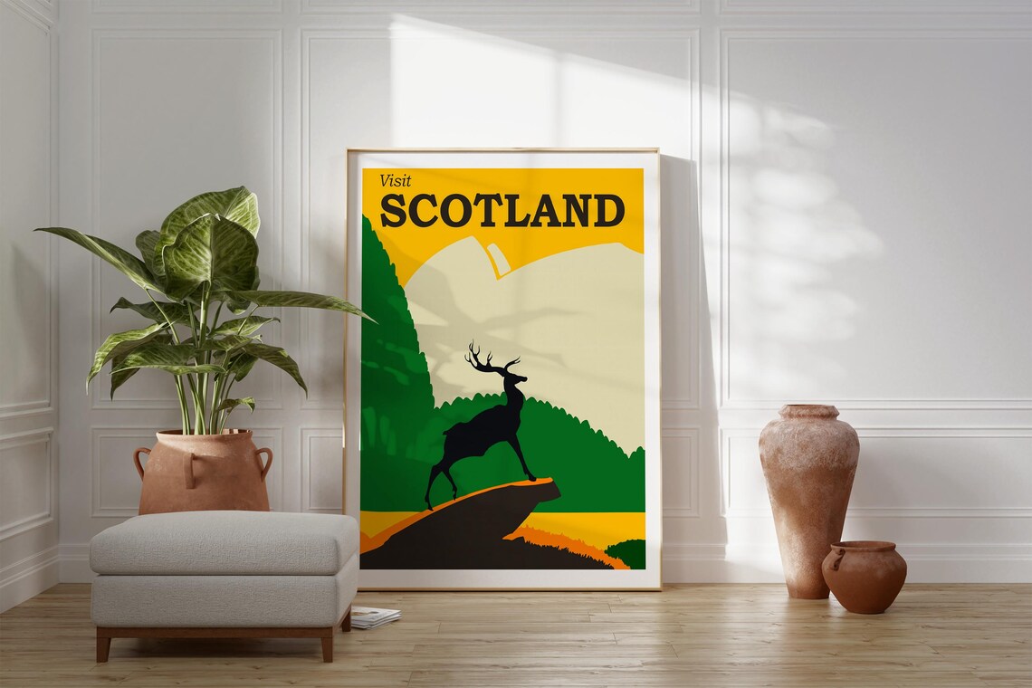 Visit Scotland Stag Mountain Vista Retro Minimalist Travel Poster - Image 3