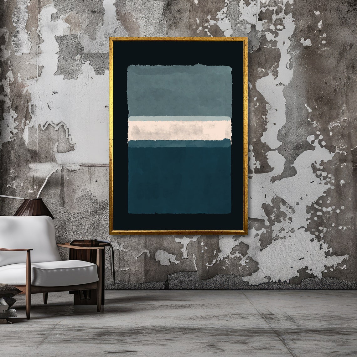 Slate Grey and Teal Abstract Poster in Rothko Color Field Style - Image 4
