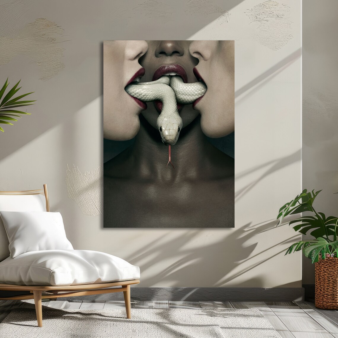 Sensual Close-Up Lips With a White Snake Surreal Erotic Art Poster - Image 5