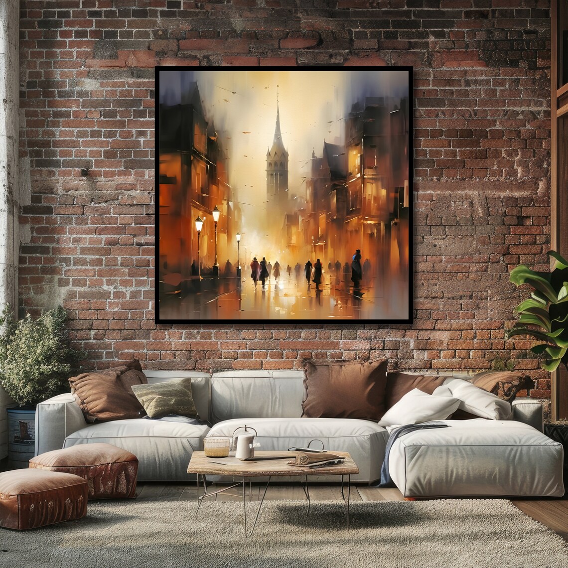Golden City Street At Dusk Glowing Lamplights Impressionist Poster - Image 2