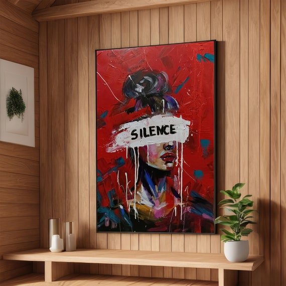 Silence Abstract Portrait Bold Red Modern Wall Art Powerful Expression Ready To Hang