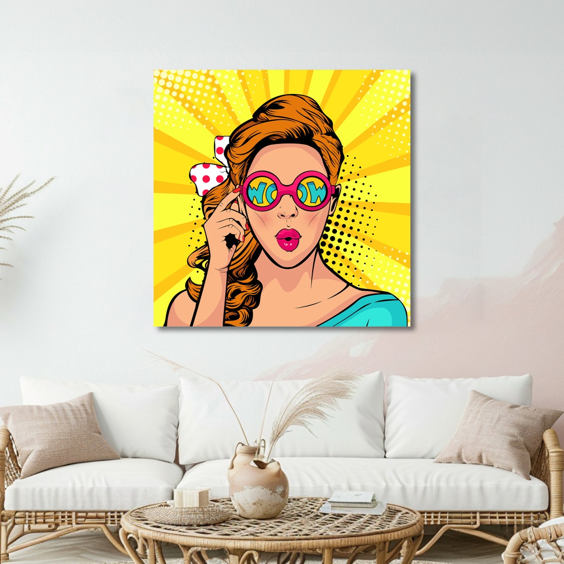 Retro Pop Art WOW Girl Pink Glasses Yellow Rays Surprise Poster - Image 5