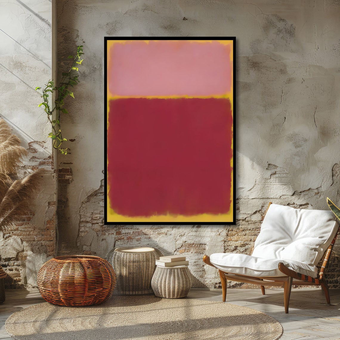 Tender Blush Pink and Crimson Rothko Style Abstract Color Poster - Image 4