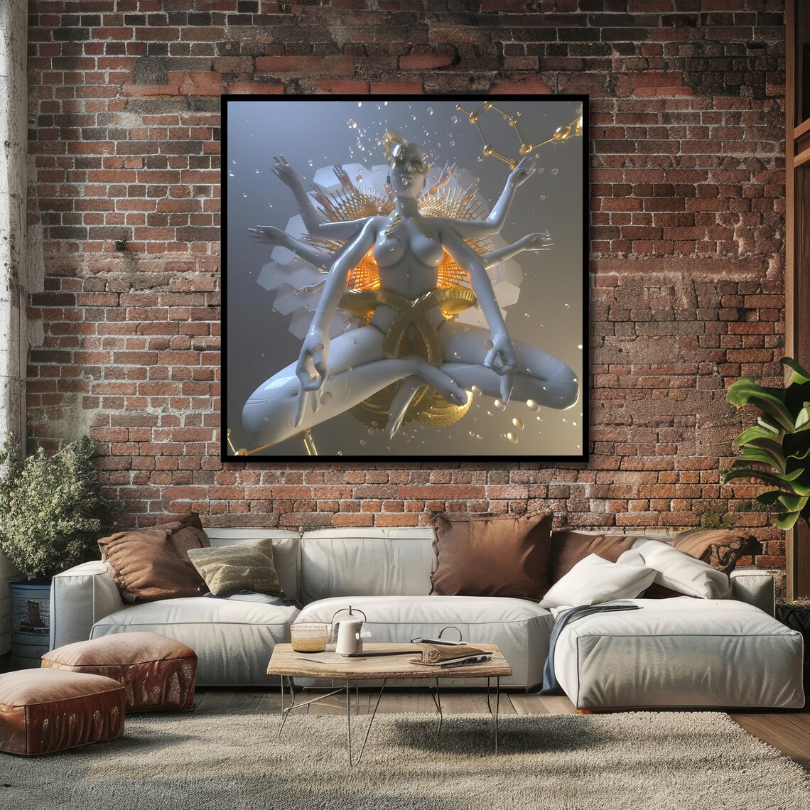 White and Gold Multi-Armed Meditation Goddess Spiritual Poster - Image 4