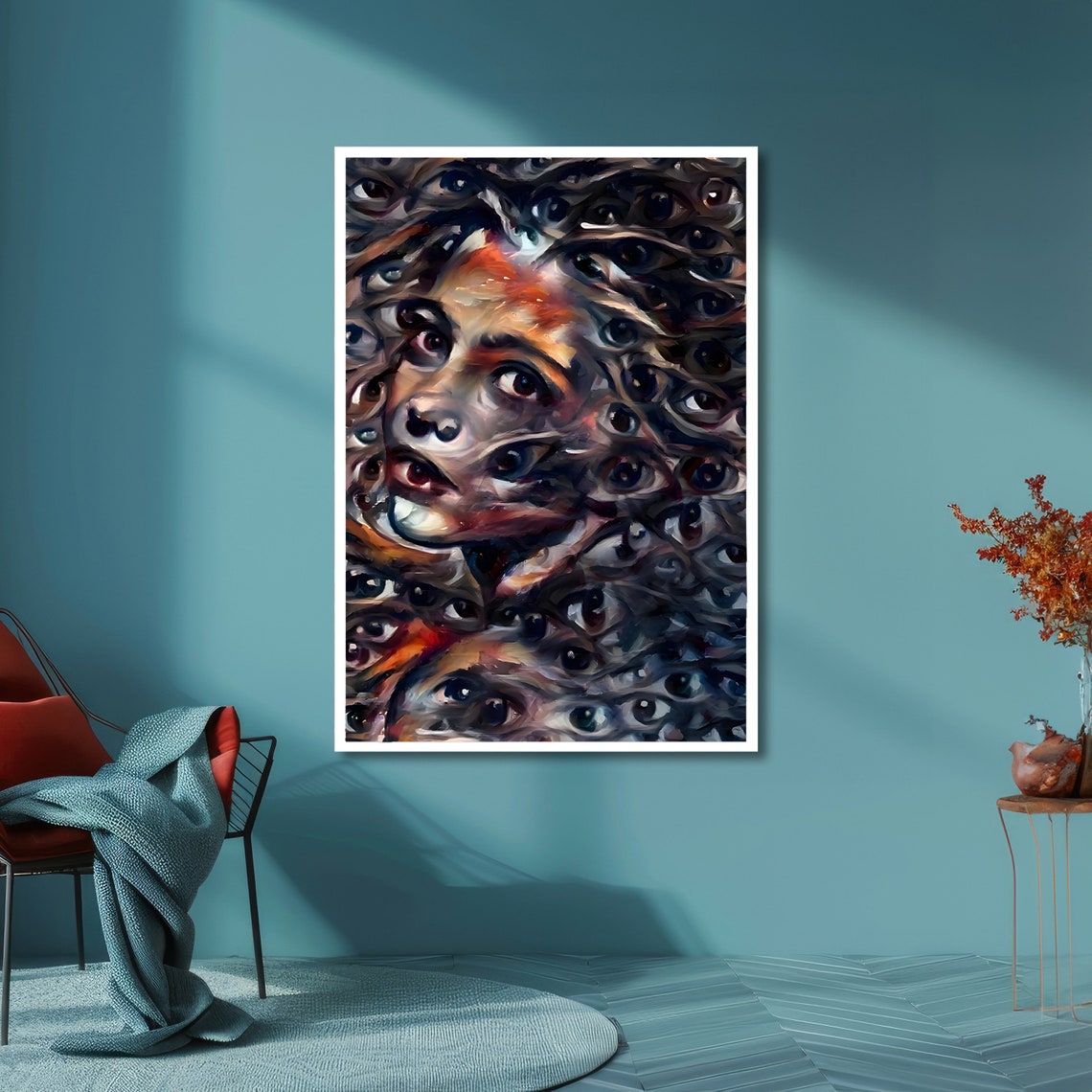 Surreal Woman Face Emerging From Swirling Dark Painted Eyes Art Poster - Image 6