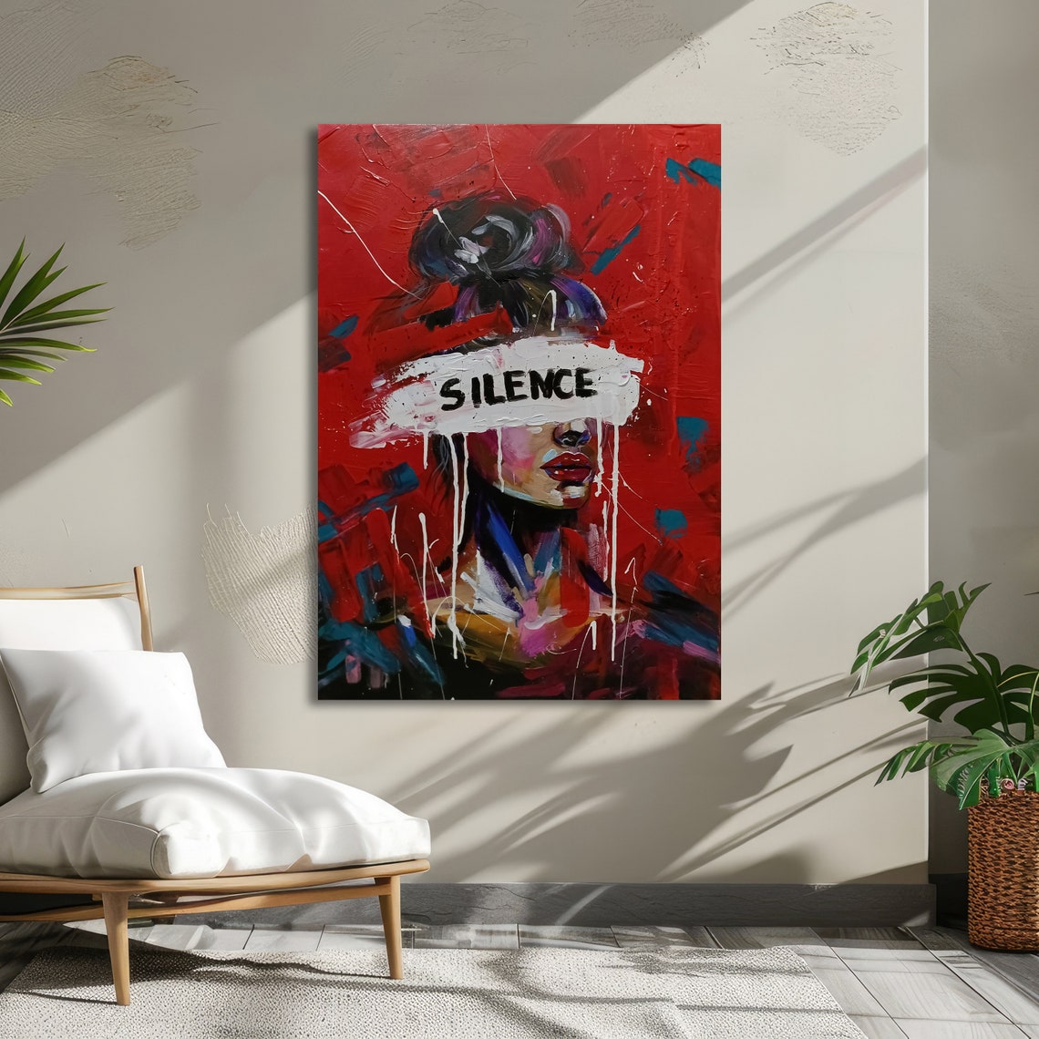 Silence Abstract Portrait Bold Red Modern Wall Art Powerful Expression Ready To Hang - Image 5