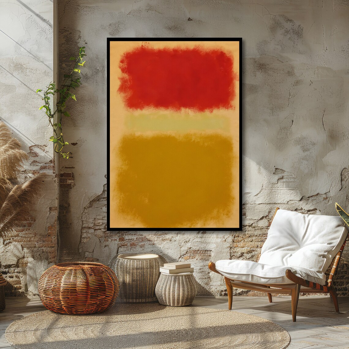 Red and Gold Rothko Style Abstract Color Field Poster on Warm Beige - Image 6