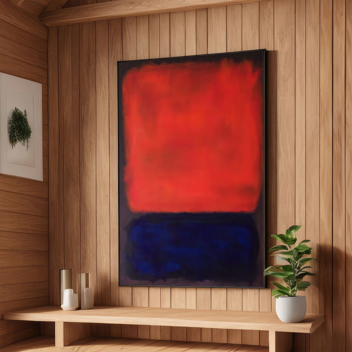 Fiery Red and Deep Blue Rothko-Inspired Color Field Art Poster