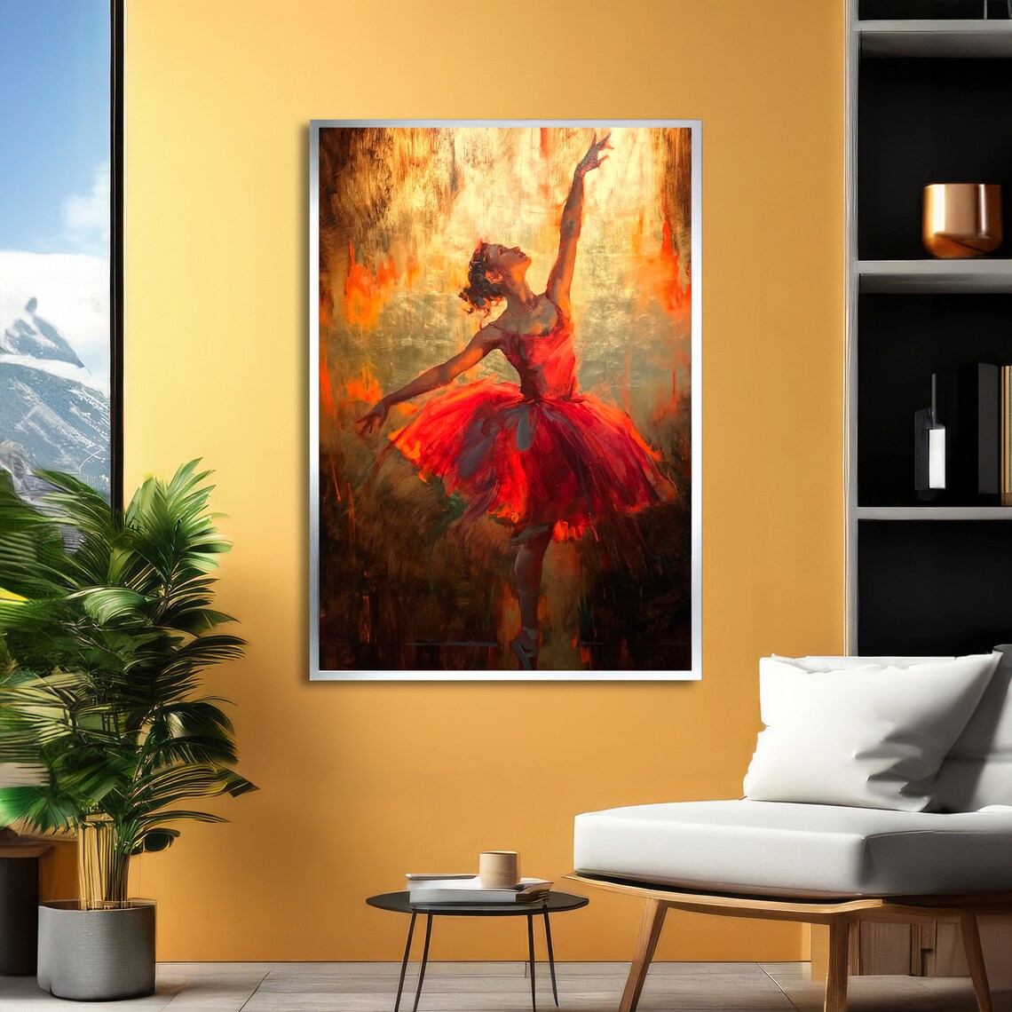 Fiery Grace Ballerina in Red Dress Dramatic Dance Art Poster - Image 2