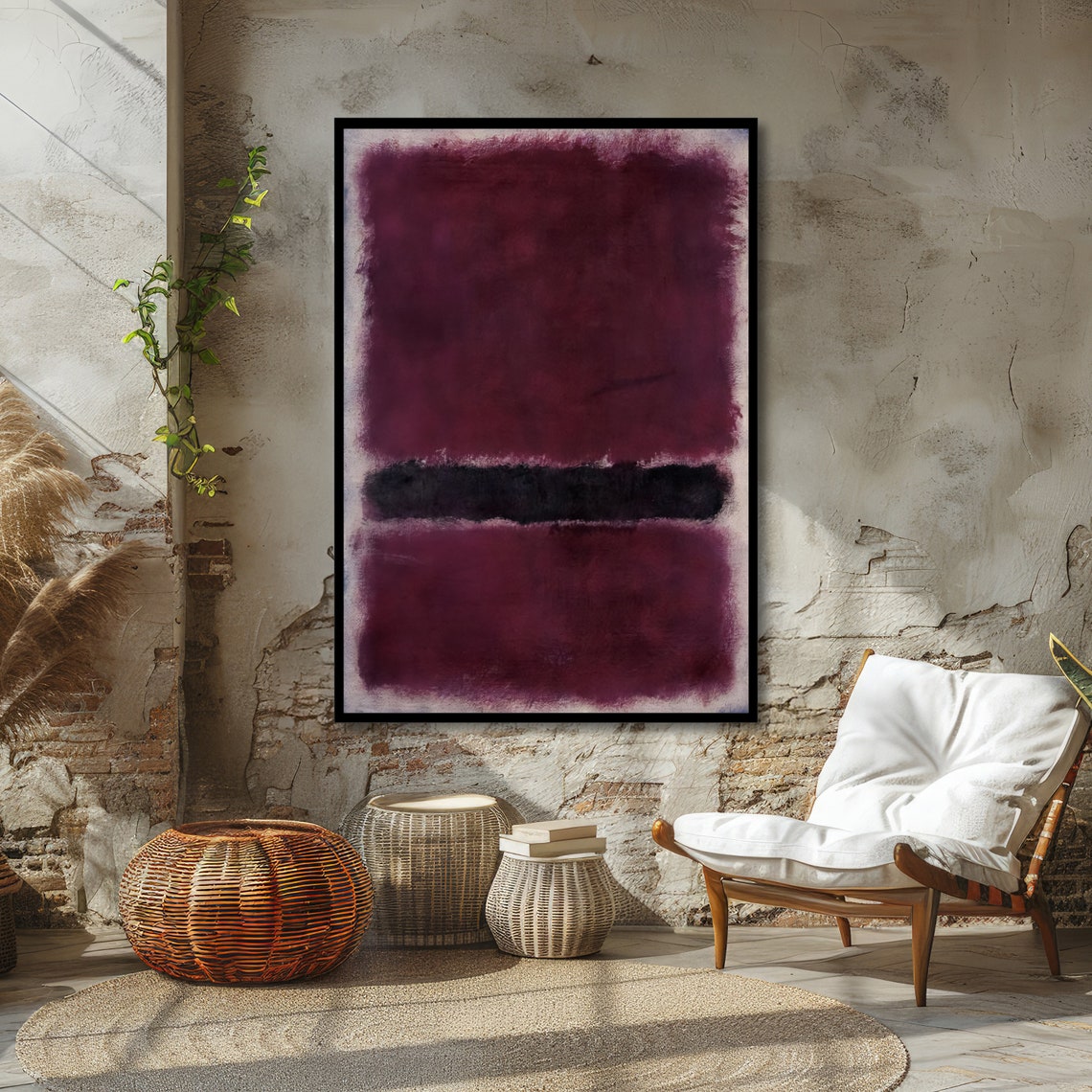 Deep Plum and Black Abstract Poster with Rothko Style Color Blocks - Image 4