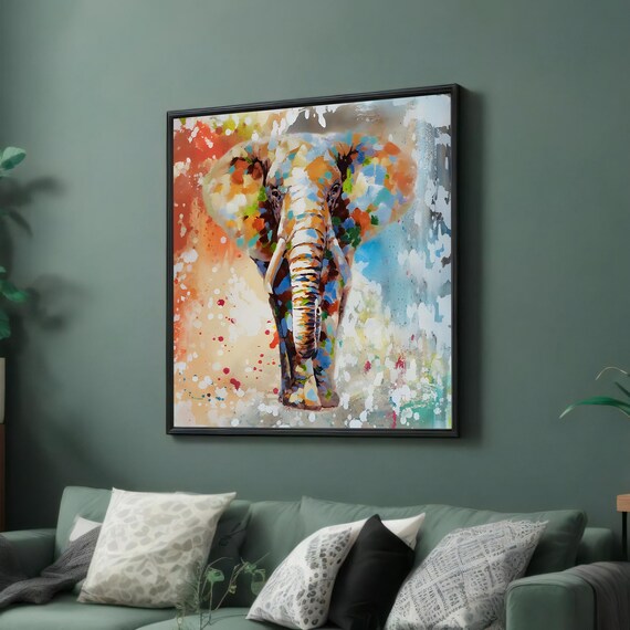 Walking Elephant Rendered in Joyful Multicolor Splatter Paint Art Poster
