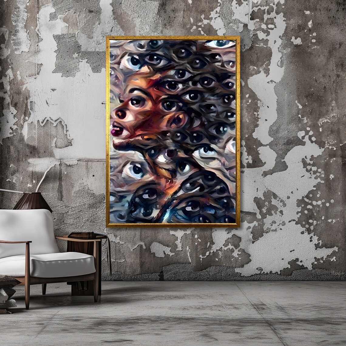 Surreal Woman Profile Surrounded By Hundreds Of Painted Eyes Art Poster - Image 3