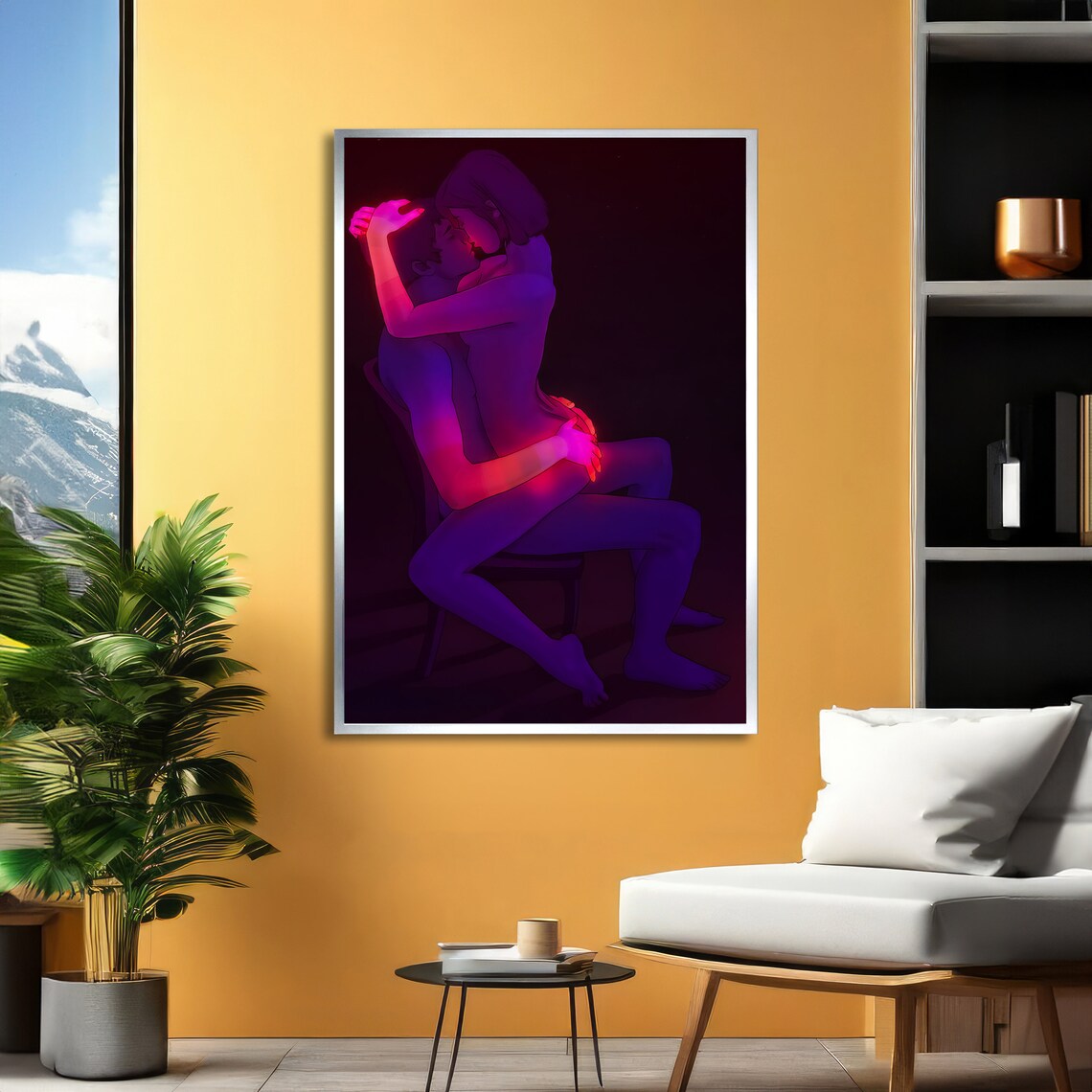Neon Embracing Couple Purple and Red Dark Romance Art Poster - Image 4