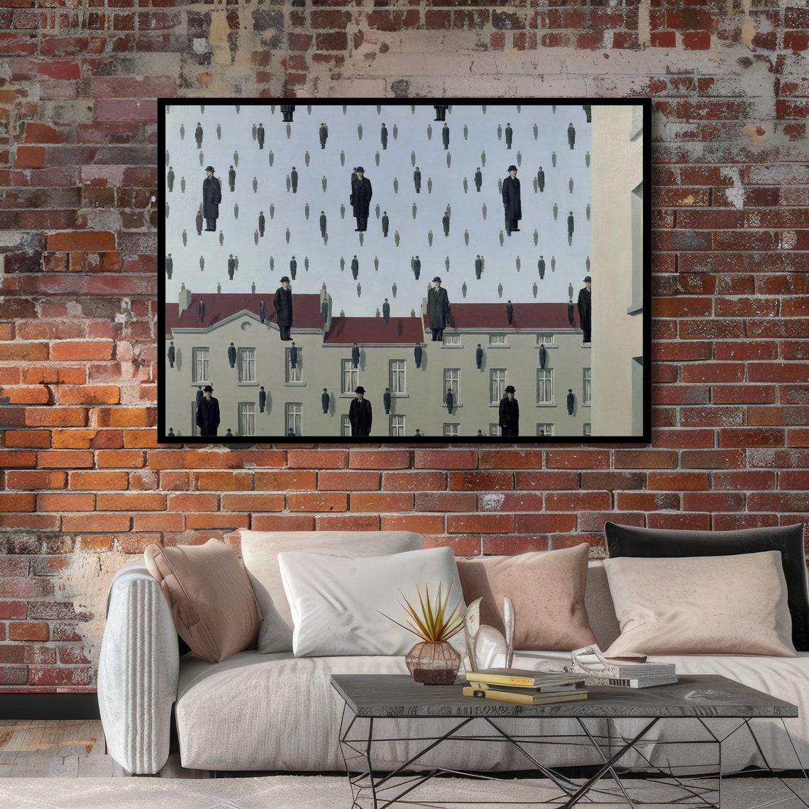 Magritte Golconda Men in Bowler Hats Raining Over Town Surreal Poster - Image 4