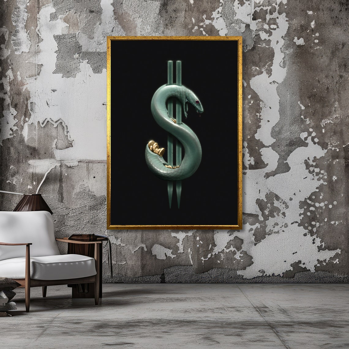 Green Snake Shaped Into a Dollar Sign Symbolic Wealth Art Poster - Image 3