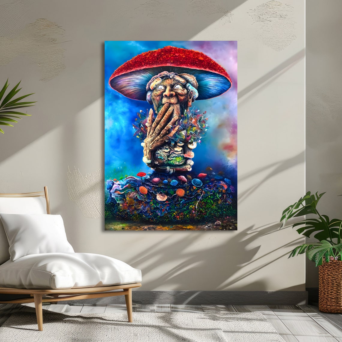 Surreal Red Mushroom Man Psychedelic Fantasy Vibrant Art Poster - Image 5