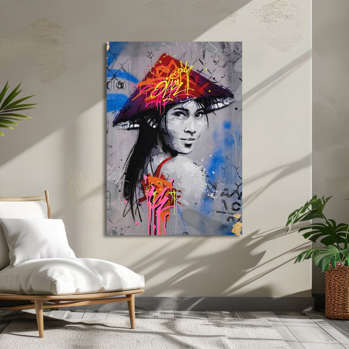 Graffiti Geisha Wearing a Colorful Hat Urban Street Art Poster - Image 5