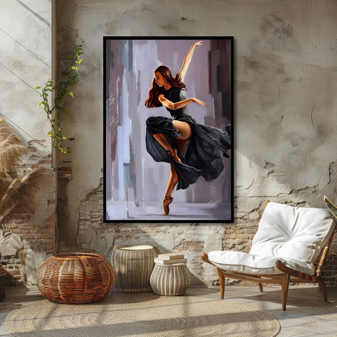 Ballerina in Black Dress Mid-Pose Elegant Contemporary Dance Art Poster - Image 6