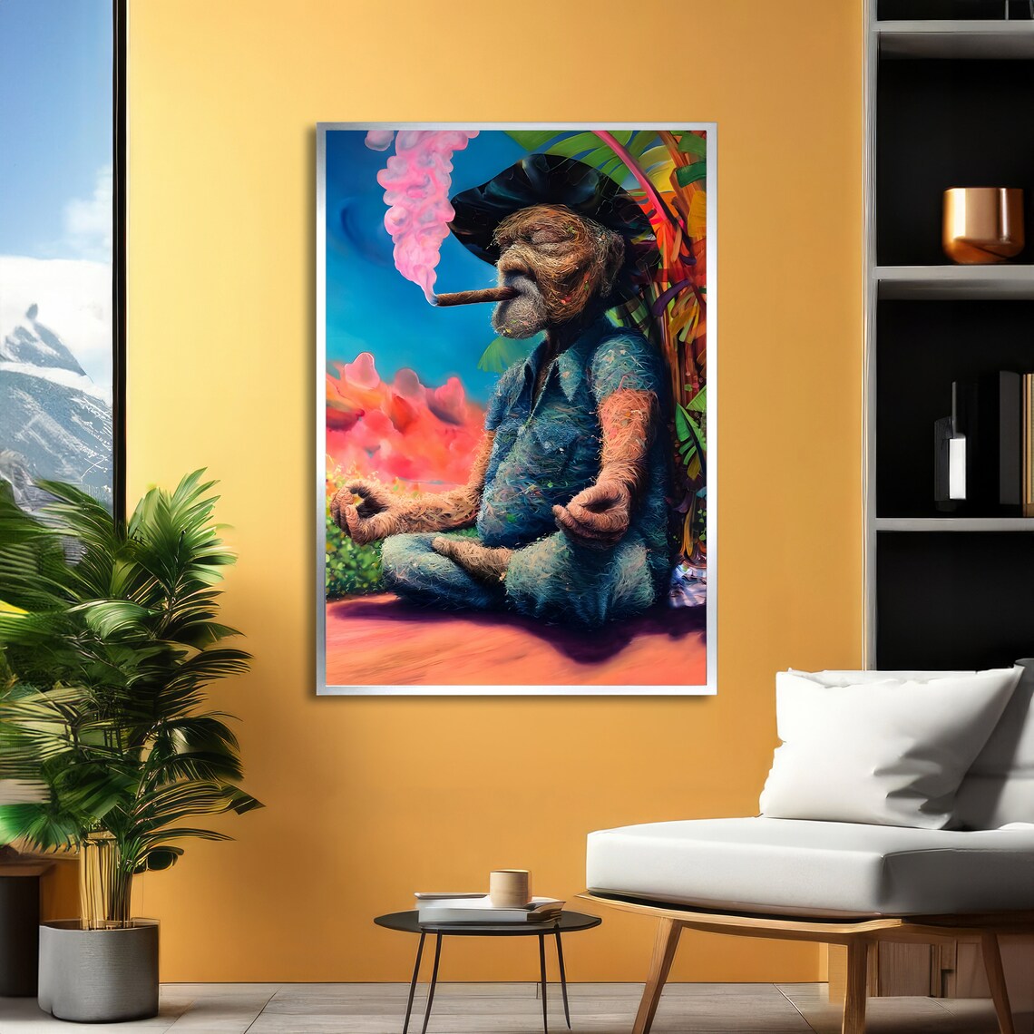 Tropical Grandpa Meditating with Cigar Colorful Zen Art Poster - Image 2
