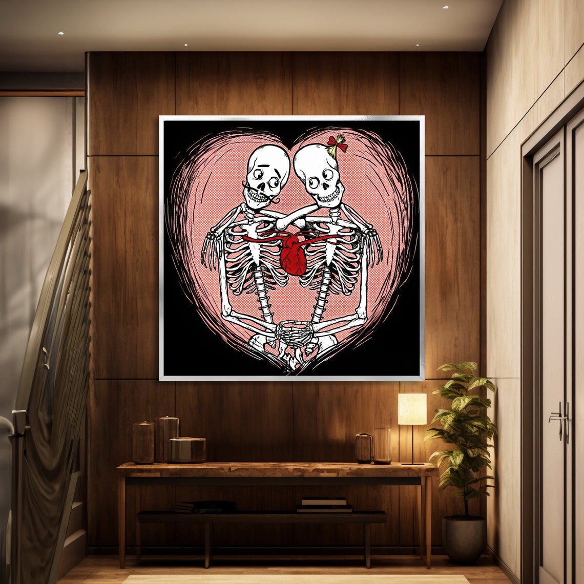 Skeleton Love Romantic Skeleton Art Gothic Wall Decor Cute Skeleton Couple Print Heart Art Ready To Hang - Image 2