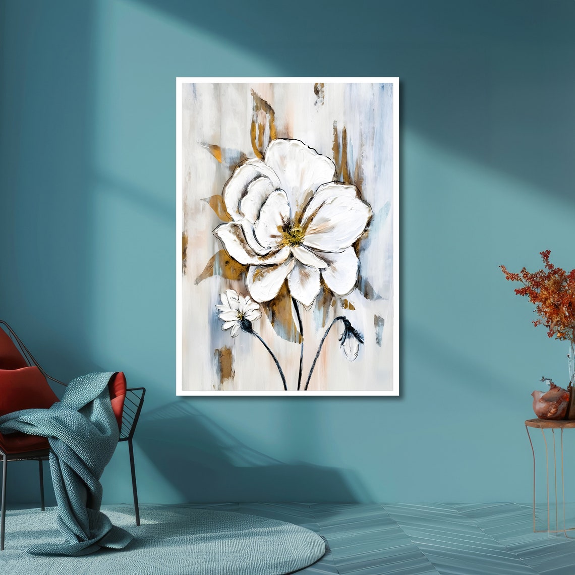 White Blossom Abstract Floral Painting Soft Modern Decor Poster - Image 6