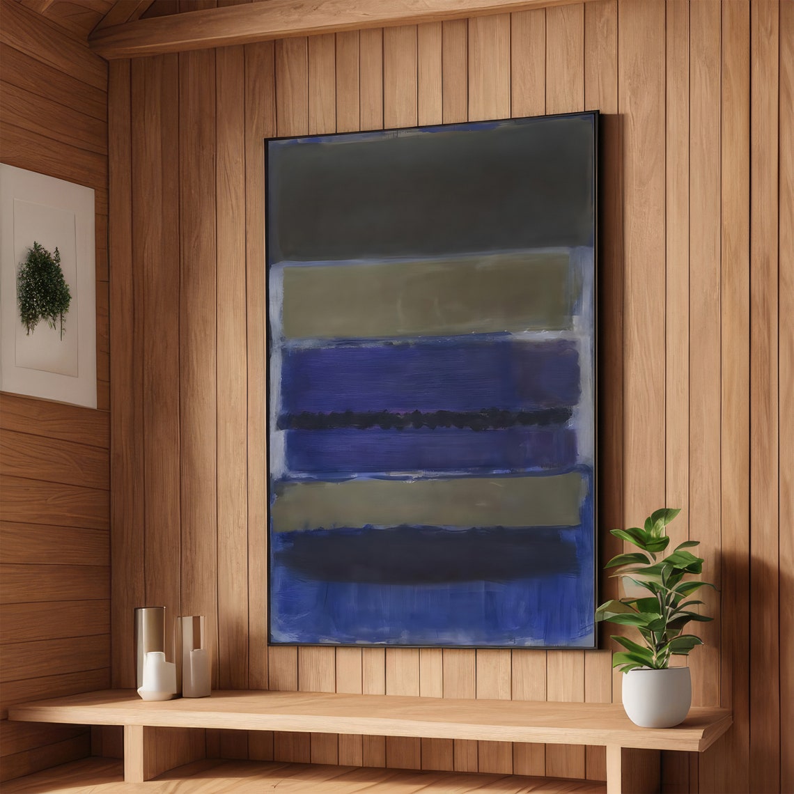 Blue and Gray Abstract Striped Color Field Modern Minimalist Poster