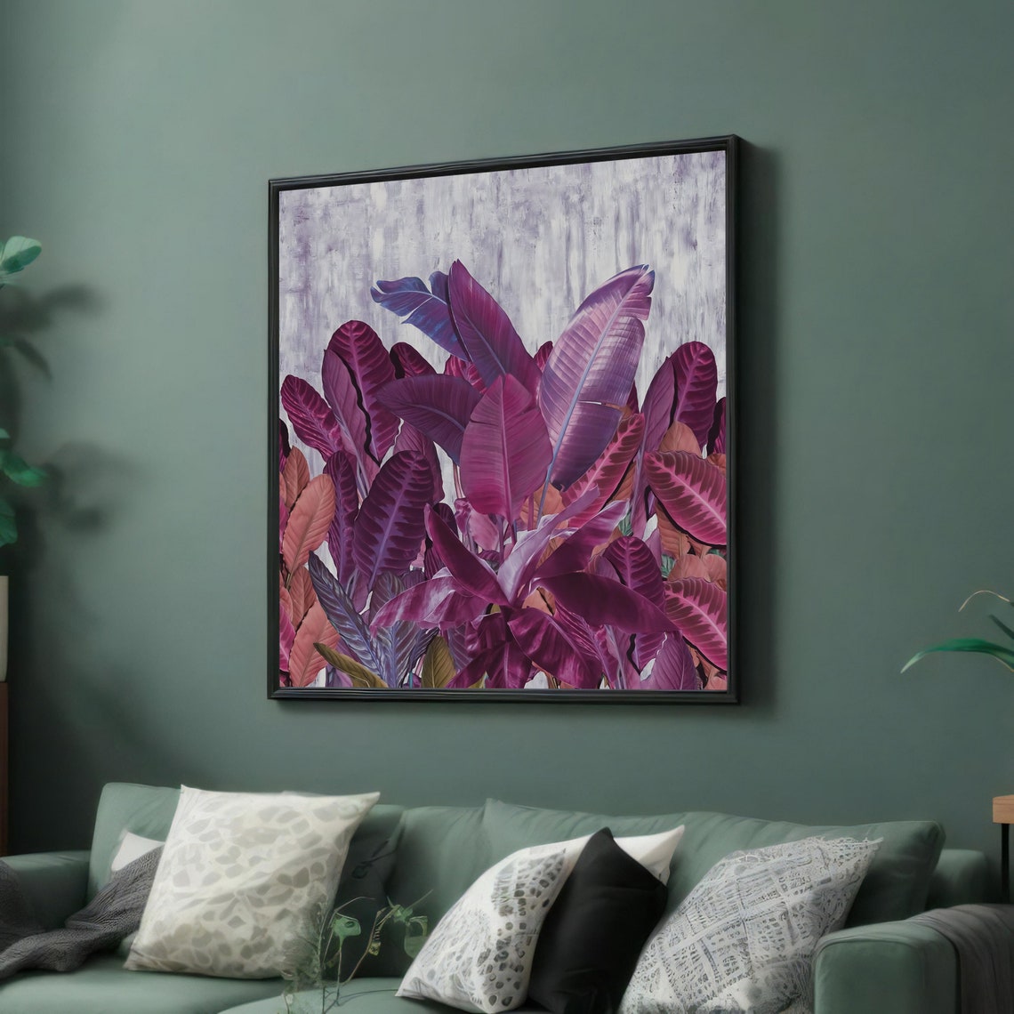 Lush Purple Banana Leaves Tropical Botanical Square Decor Poster