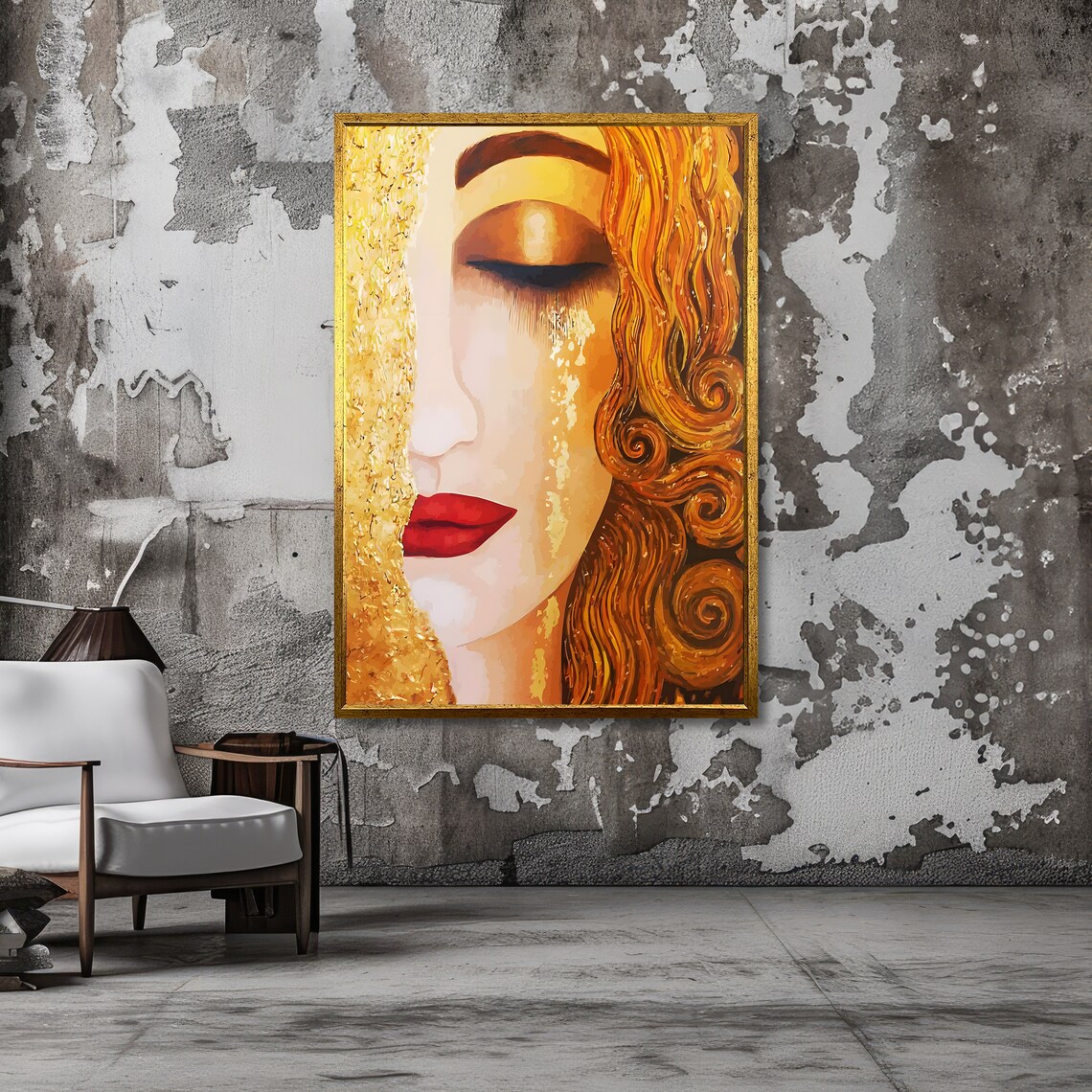 Golden Serenity Abstract Woman Portrait with Gold Hair Poster - Image 3