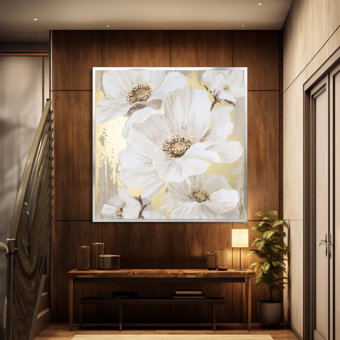 Elegant White Blossoms with Gold Accent Botanical Artwork Poster - Image 2