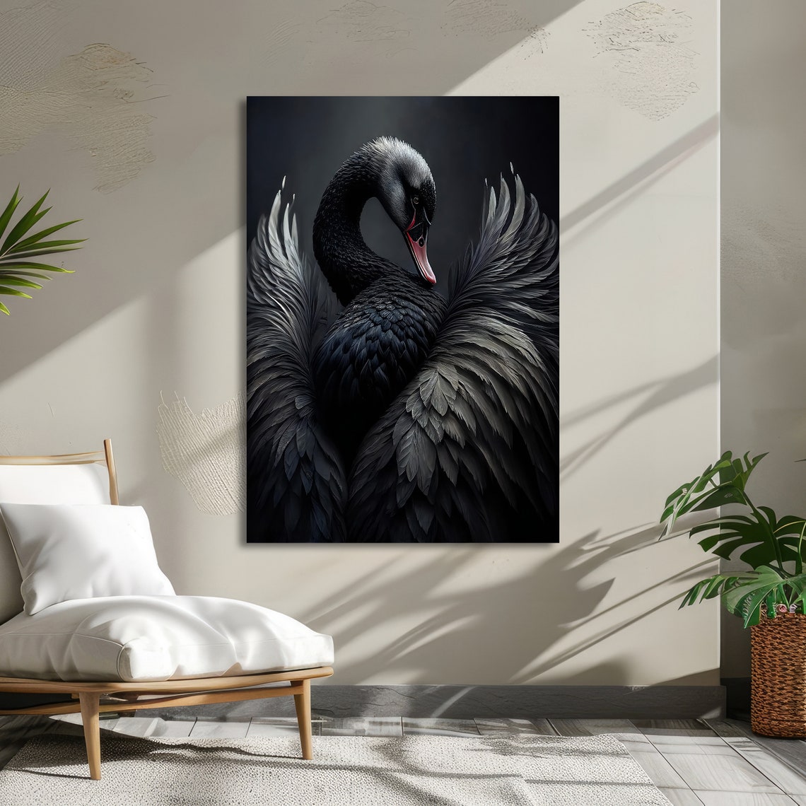 Elegant Black Swan Spreading Wings Dark Moody Bird Portrait Poster - Image 3