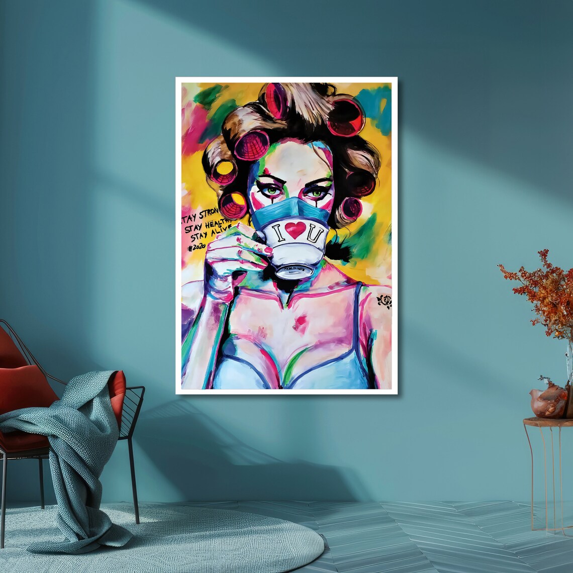Quarantine Coffee Pandemic Pop Art Colorful Woman Portrait Inspirational Wall Art Ready To Hang - Image 6