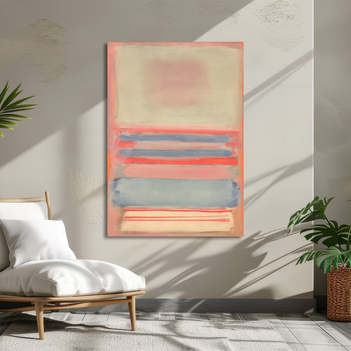 Soft Pastel Blush and Sky Stripes Rothko Style Abstract Poster - Image 3