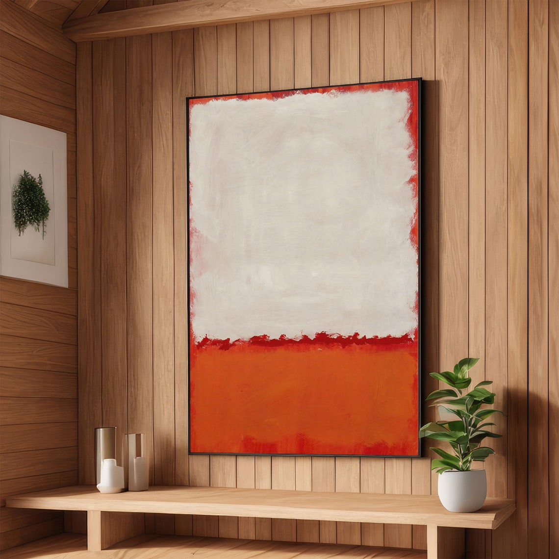 White and Ember Red Rothko Style Abstract Color Field Poster