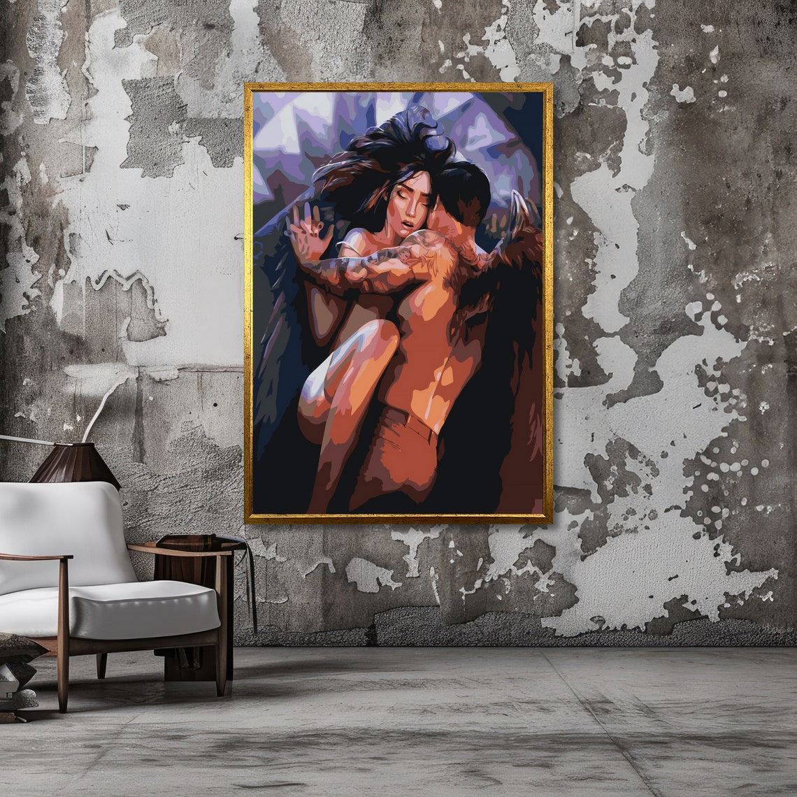 Sensual Lovers Embrace in Purple and Copper Tones Passion Art Poster - Image 3