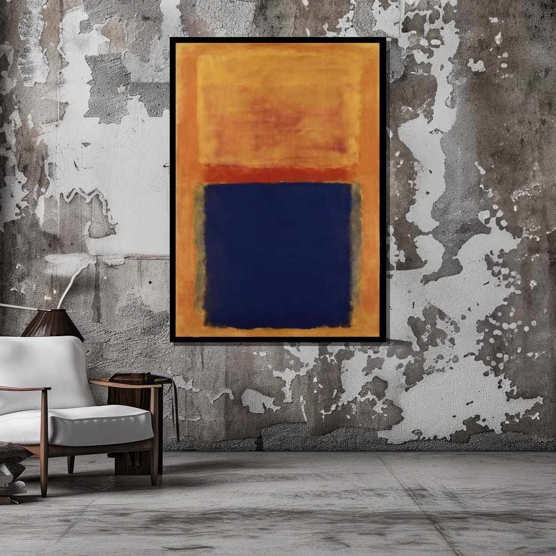 Navy Blue and Orange Gold Abstract Modern Color Field Art Poster - Image 4