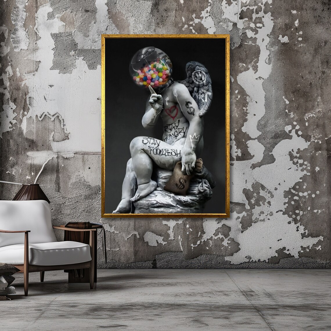 Gumball Angel Statue Graffiti Street Art Stay Hungry Foolish Poster - Image 2