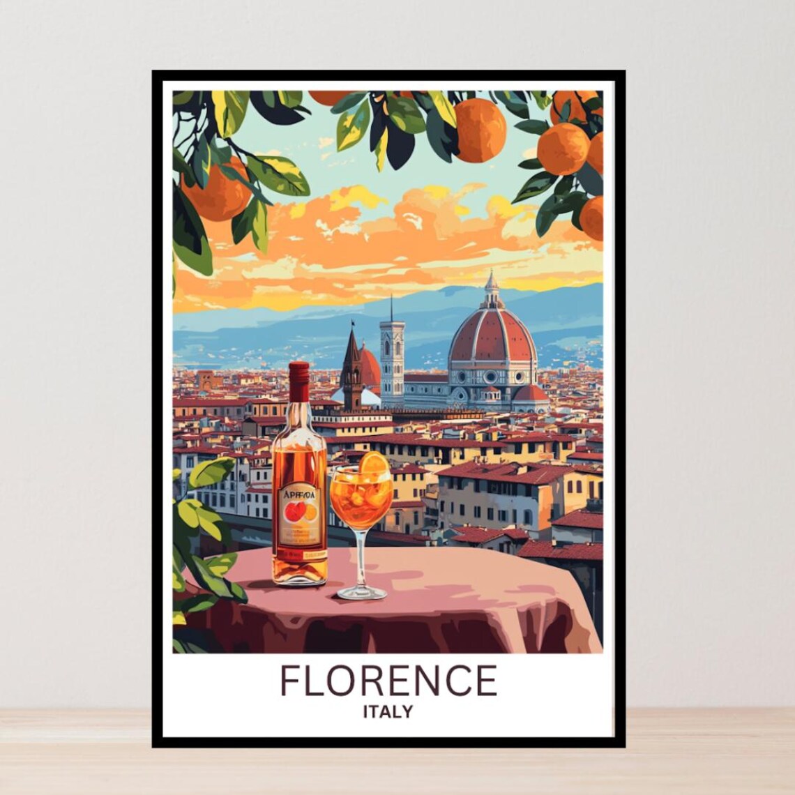 Florence Italy Cathedral Skyline Spritz Sunset Terrace Poster