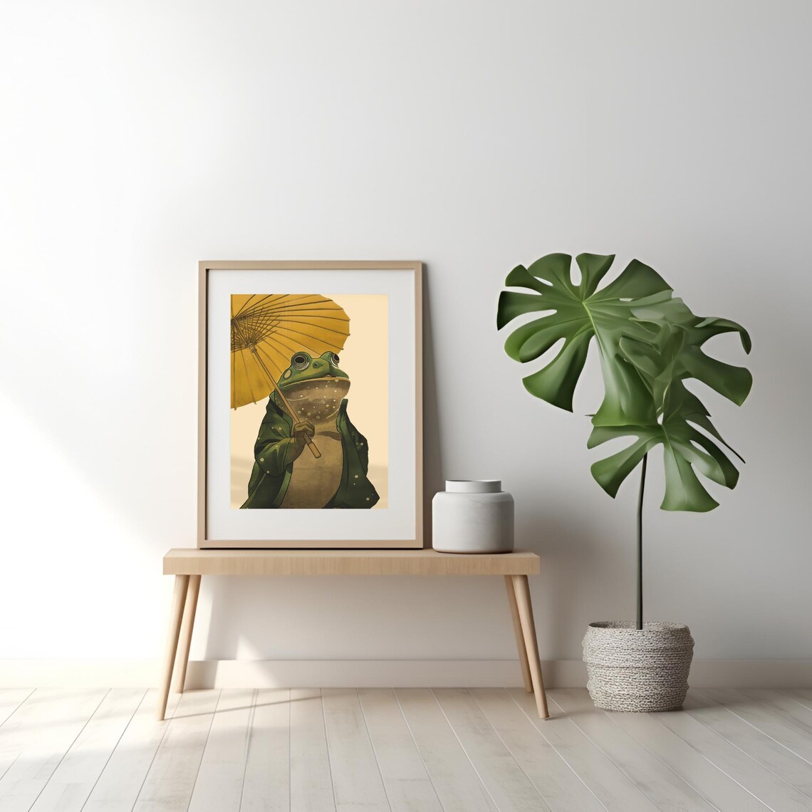 Japanese Woodblock Frog With Yellow Umbrella Poster - Image 2