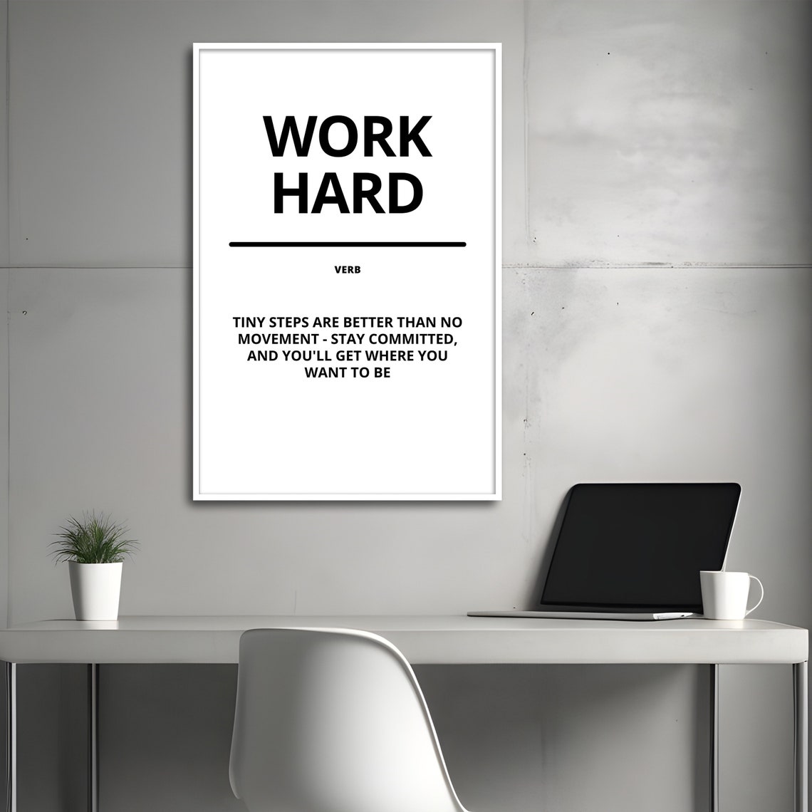Work Hard Verb Definition White Motivational Quote Decor Poster - Image 3
