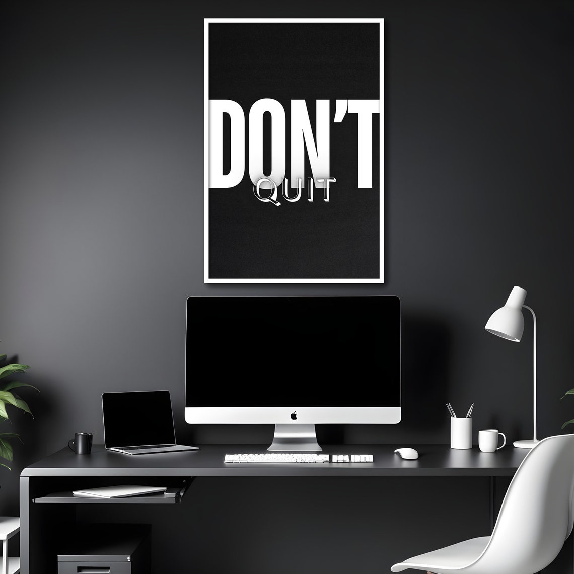 Don't Quit Bold White Lettering Minimalist Black Gym Wall Art - Image 2
