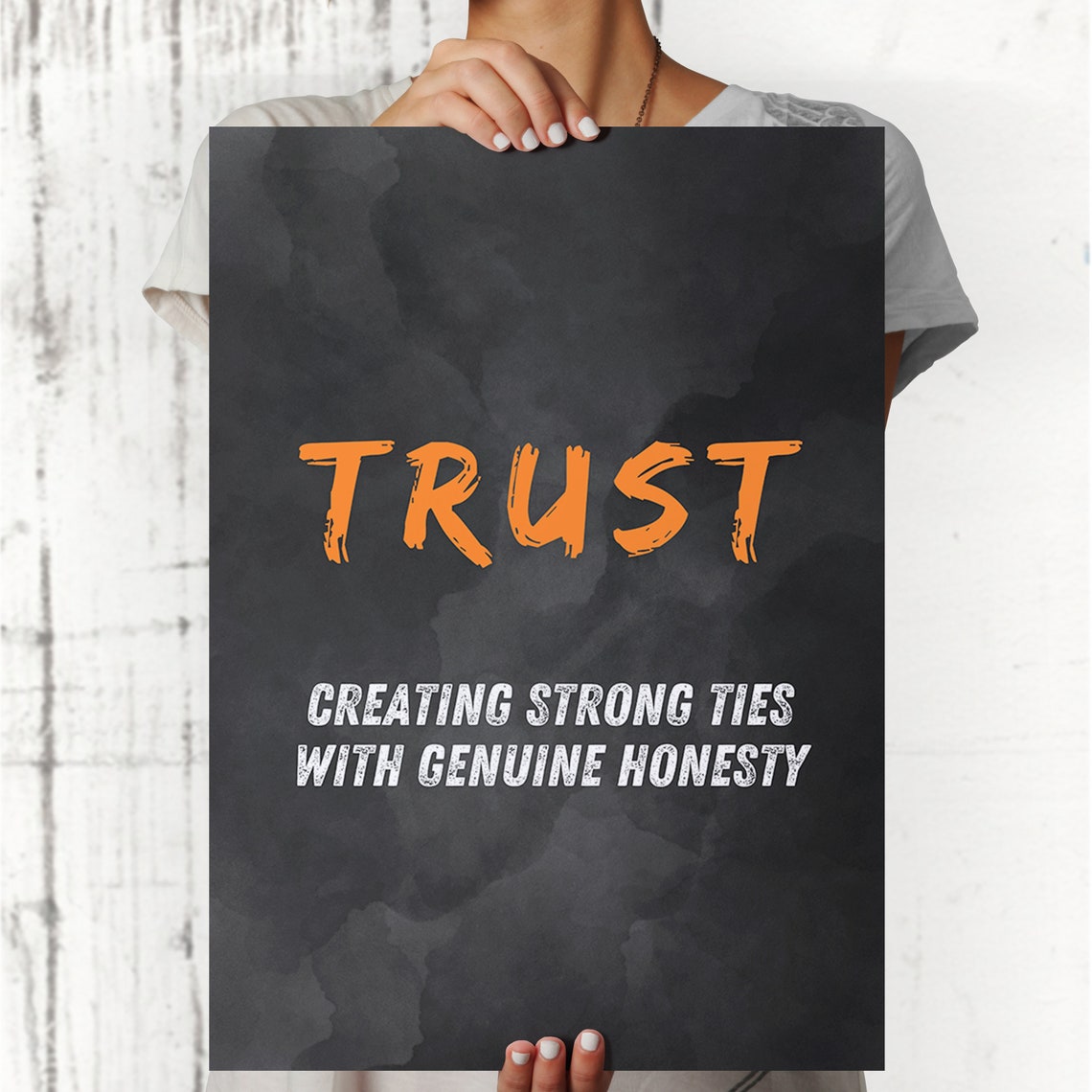 Trust Burnt Orange Brush Text Black Motivational Definition Wall Art - Image 3