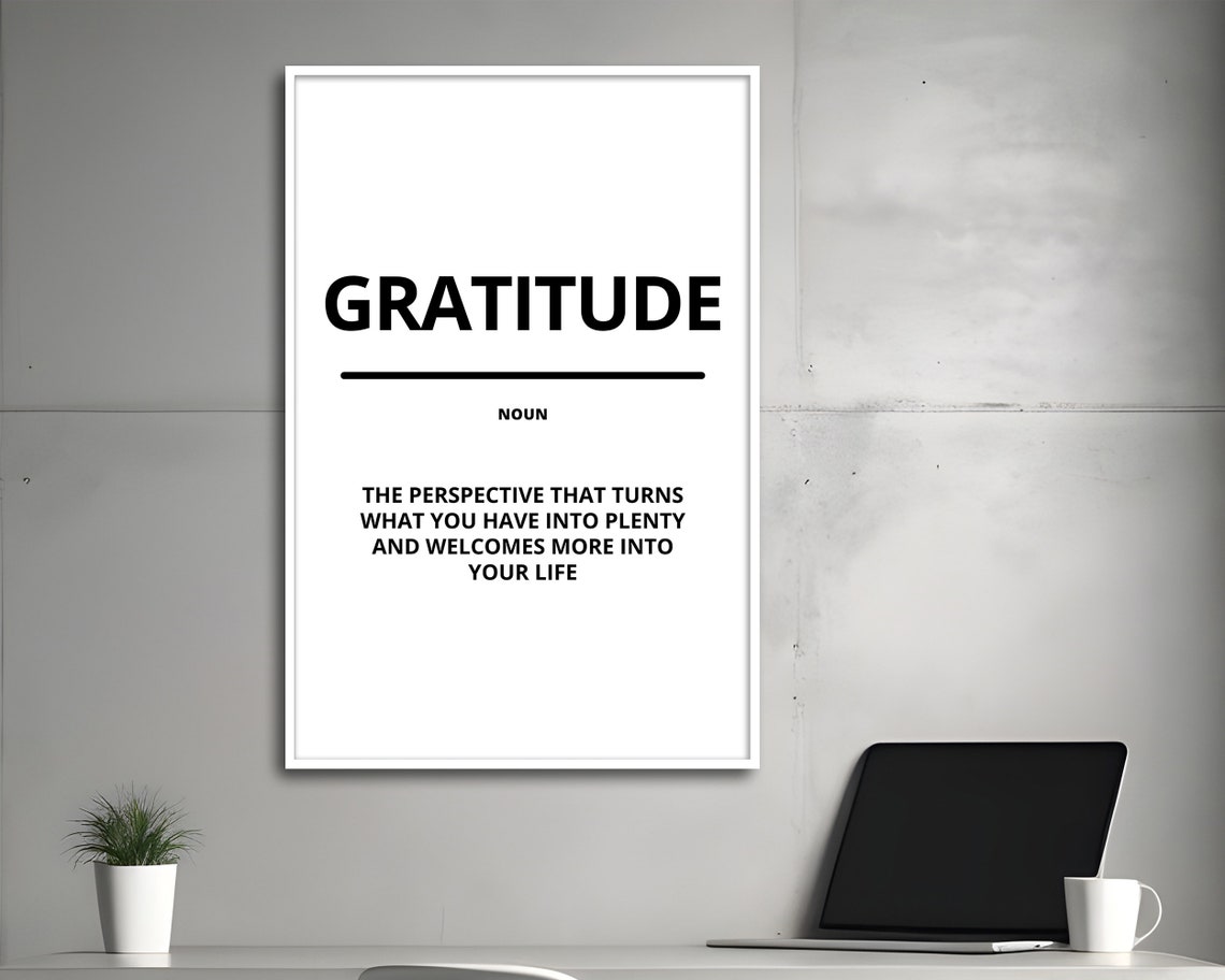 Gratitude Noun Definition White Black Minimalist Motivational Poster