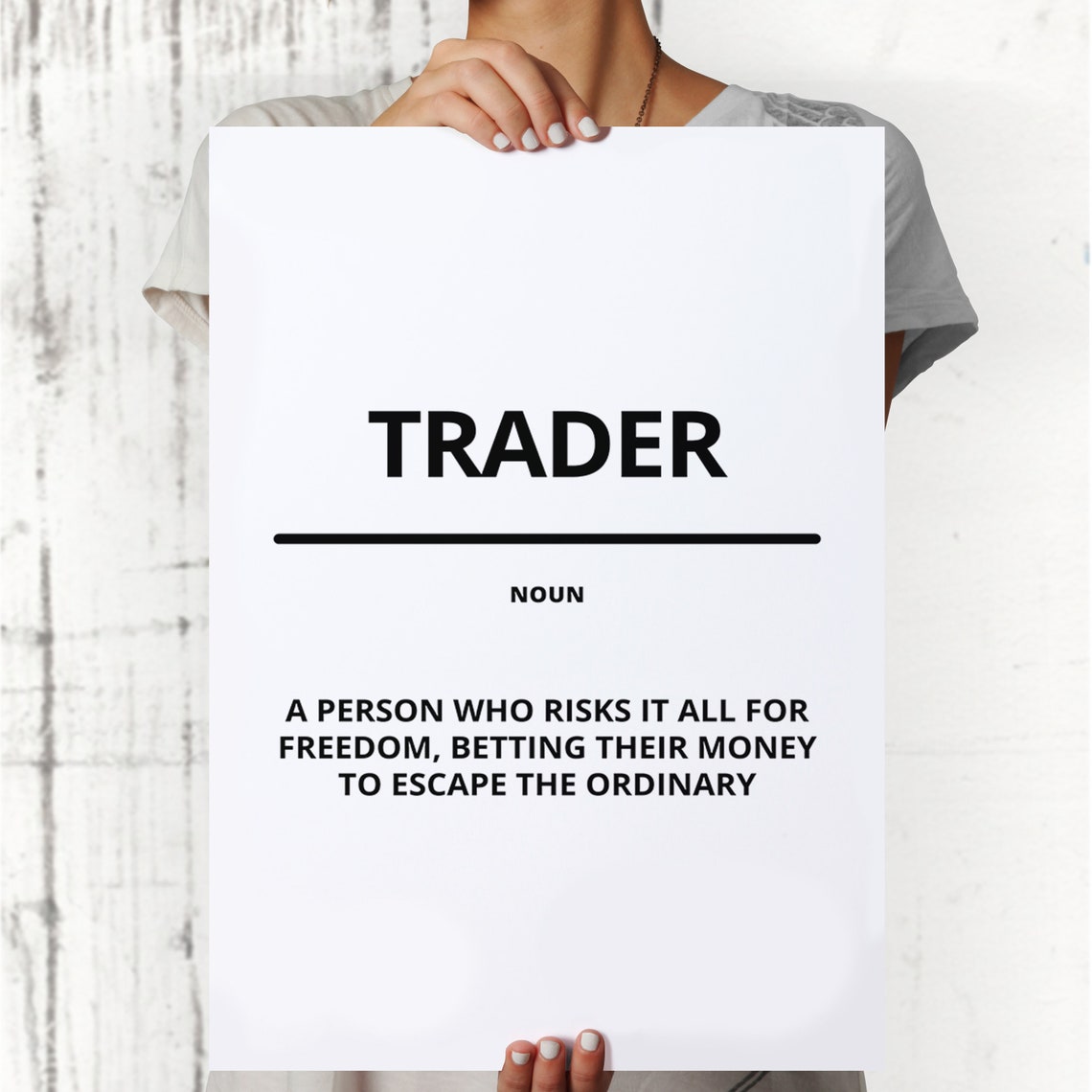 Trader Noun Definition Minimalist White Finance Motivational Poster - Image 3